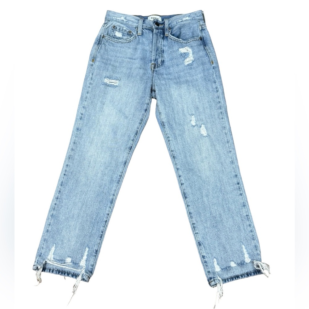Pistola Charlie High‎ Rise Straight Jeans Size 25 Light Wash Distressed Denim